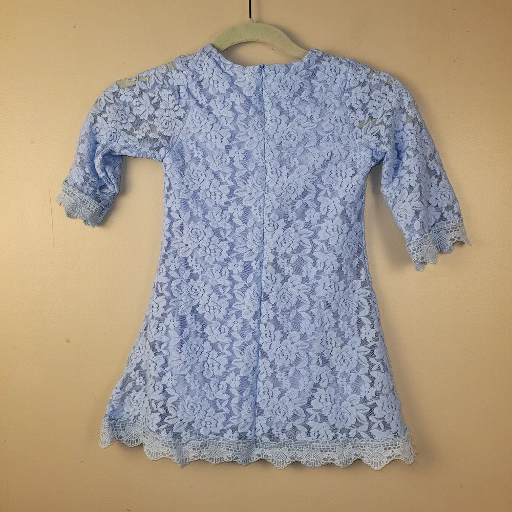 Girls Blue Floral Lace Dress‎ Size 130 US 7 8 Party Easter Wedding
